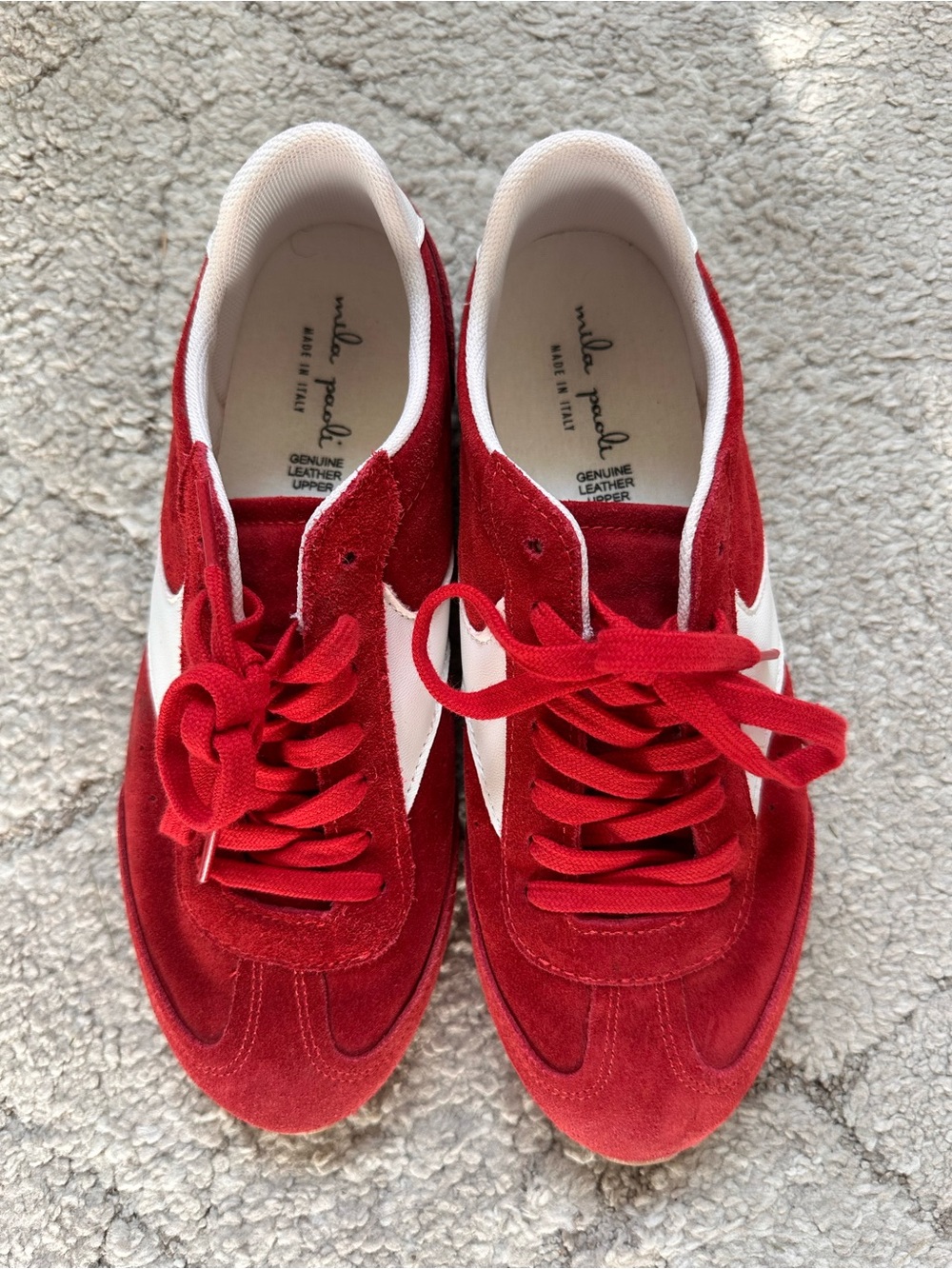 Mila Paoli Red Suede Sneakers with White Stripe - Picture 5 of 8
